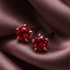 Swarovski Crystal Element - Gold Overlay Red Ruby Stone "Tiny" Stud Earrings